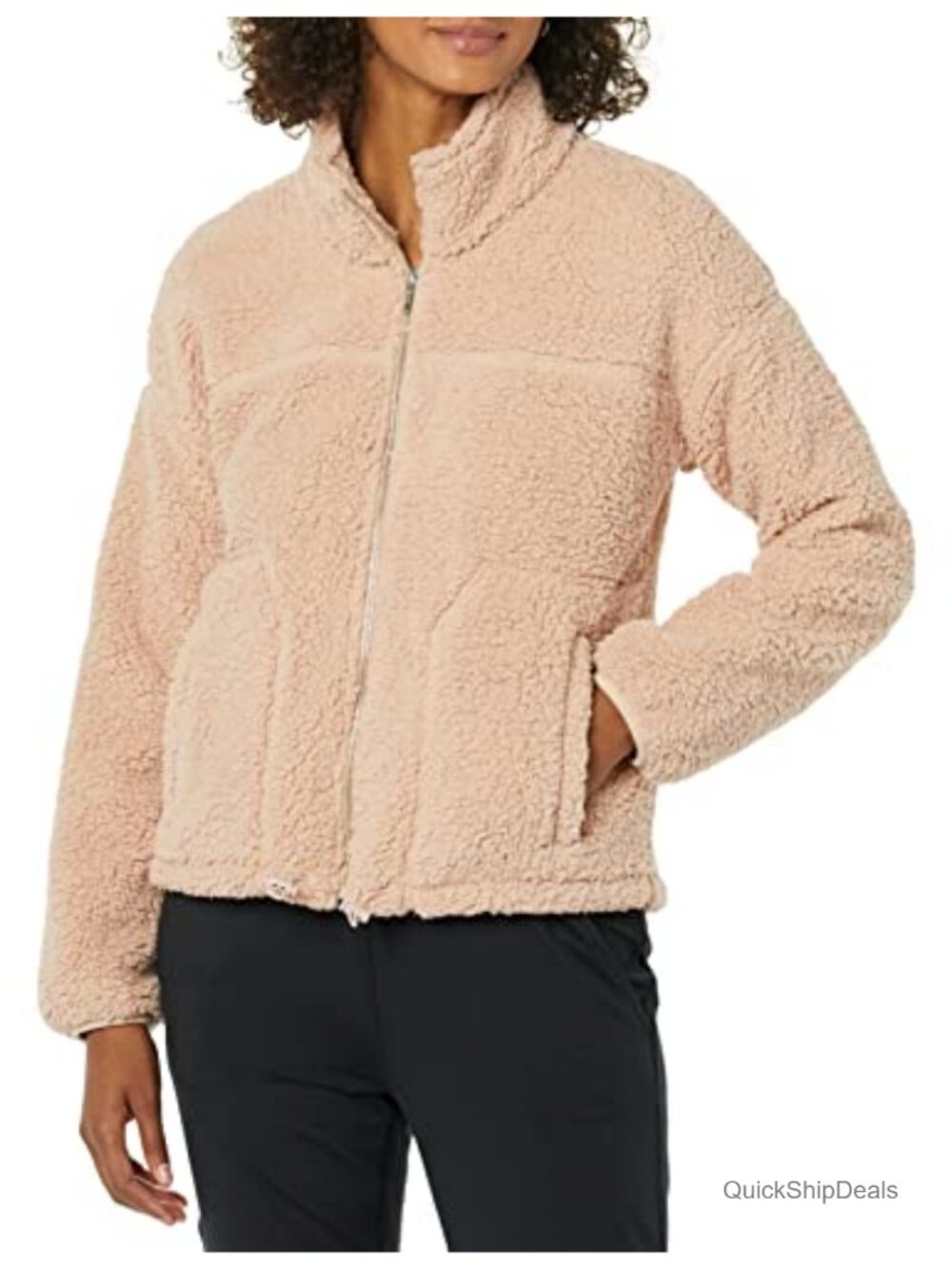 Women's Long Sleeve Fleece Zip-Up Sherpa Lined Jacket with Stand Neck